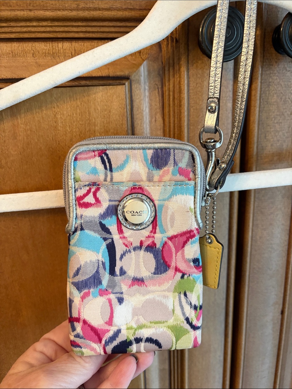 Coach Multicolor Signature Mini Pouch in Pink, Blue, Green & Cream